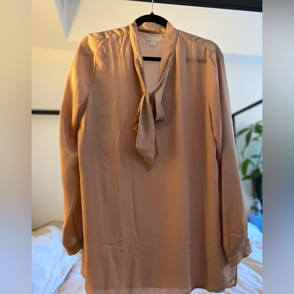Anthropologie Tie Neck Blouse, Size L, Soft Pink